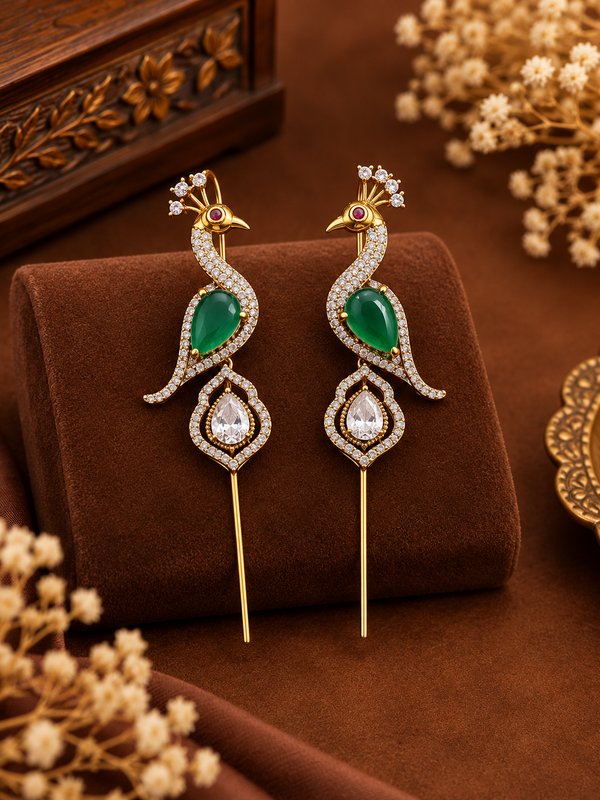 Peacock needle ear cuff