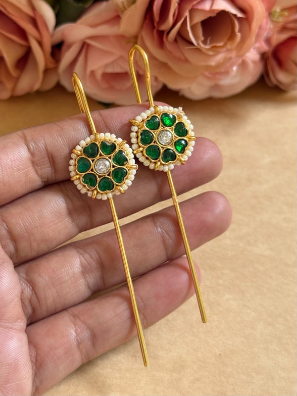 GREEN KUNDAN NEEDLE EARCUFF image 0
