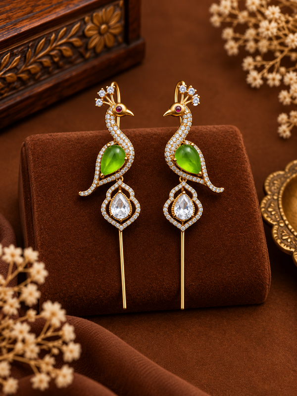 Peacock needle ear cuff
