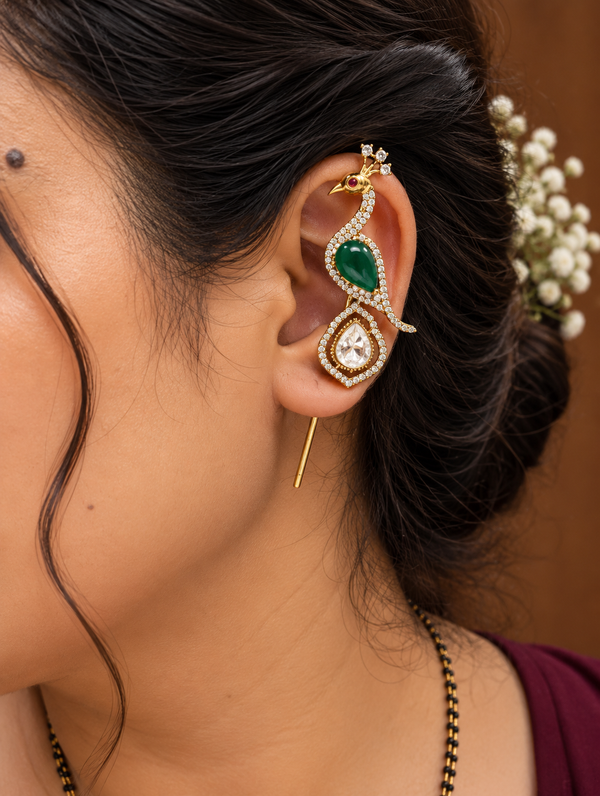 Peacock needle ear cuff