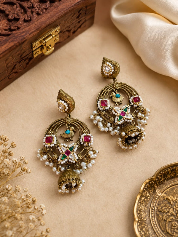 Golden brahm Pachi Kundan earrings