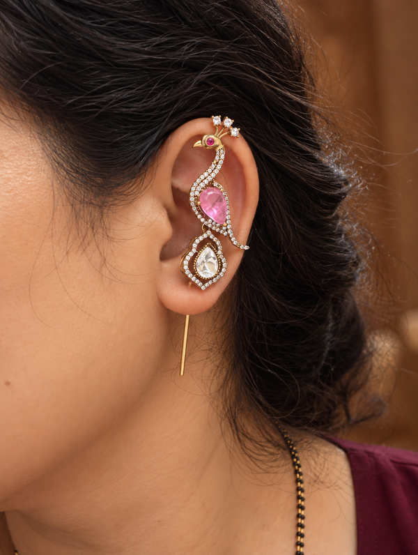 Peacock  needle ear cuff