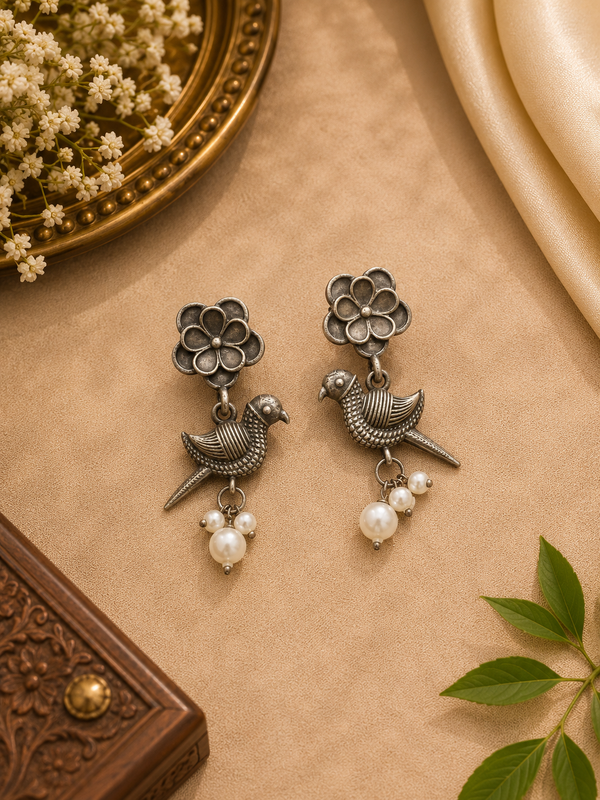 German silver bird earrings