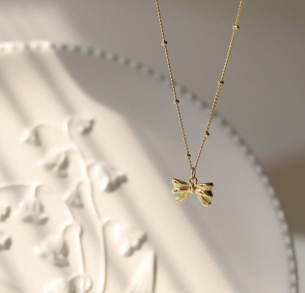 A-Gold Necklace for Women Boho Rhinestone Bow Necklace Sparkling Choker Necklace Fashion Bow Crystal Pendant Necklace Christmas Gifts Trendy Jewelry image 1