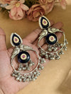 ILLUMINATE ETHNIC EMERALD STONE EARINGS - BLACK image
