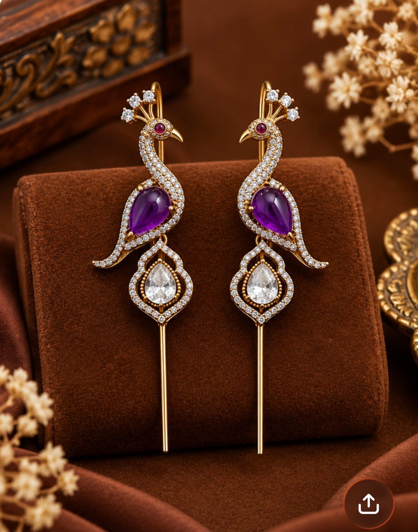 Peacock needle ear cuff