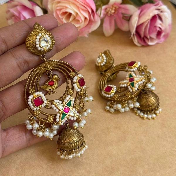 GOLDEN BRAHM PACHI KUNDAN EARINGS image 0