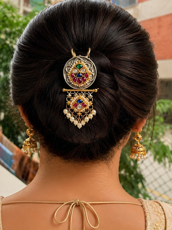 Pachi Kundan hair brooch