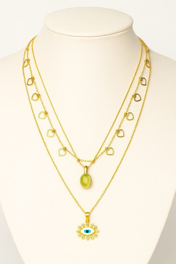 Anti tarnished Evil eye chain pendal set with three layer chain pendal image 0