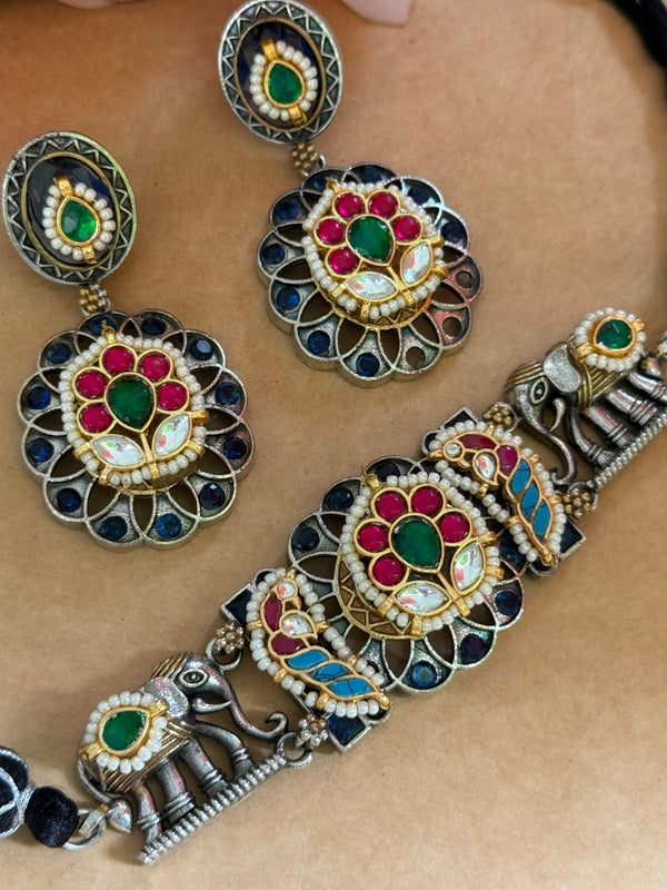 Kundan elephant choker image 0