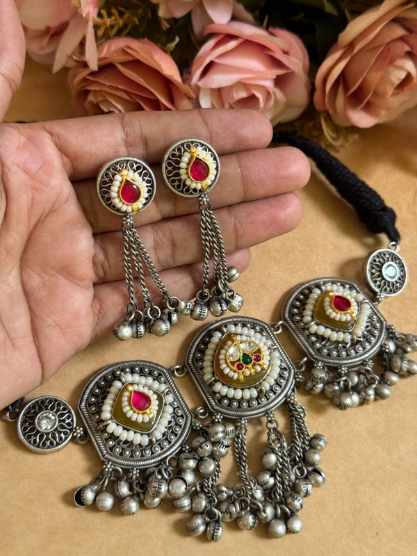 Pachi Kundan silver choker image 1