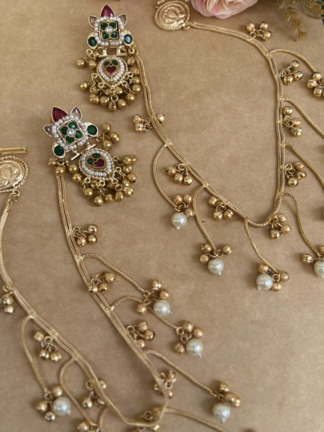 KASHMIRI STYLE PACHI KUNDAN KAAN CHAIN