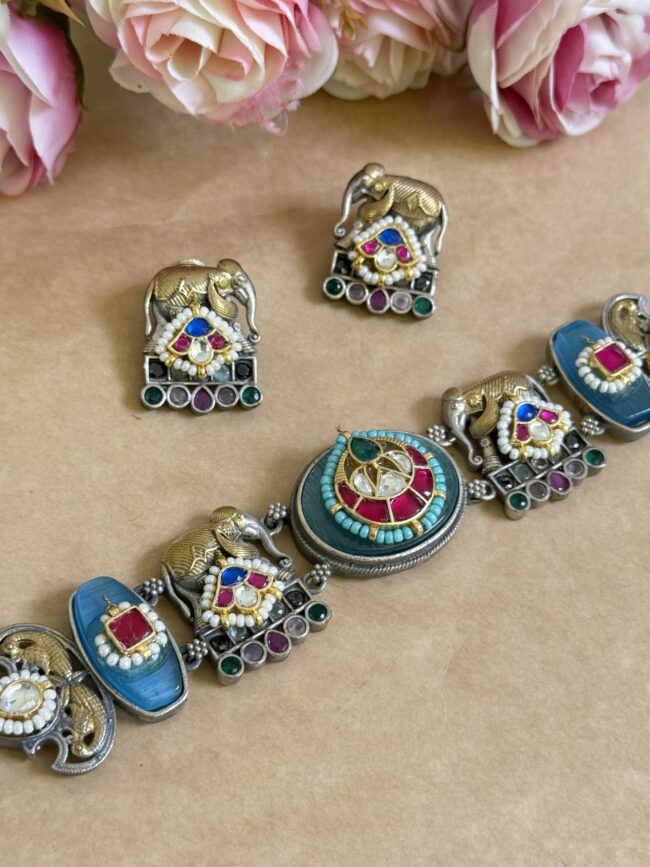 DUALTONE NEELA PACHI KUNDAN NECKLACE