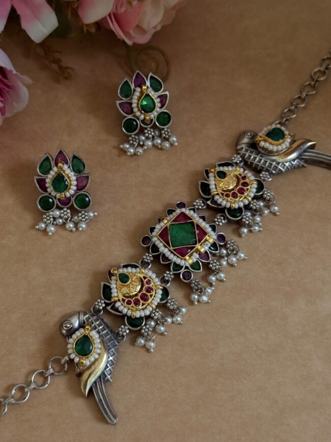 PAKSHI KALA PACHI KUNDAN NECKLACE